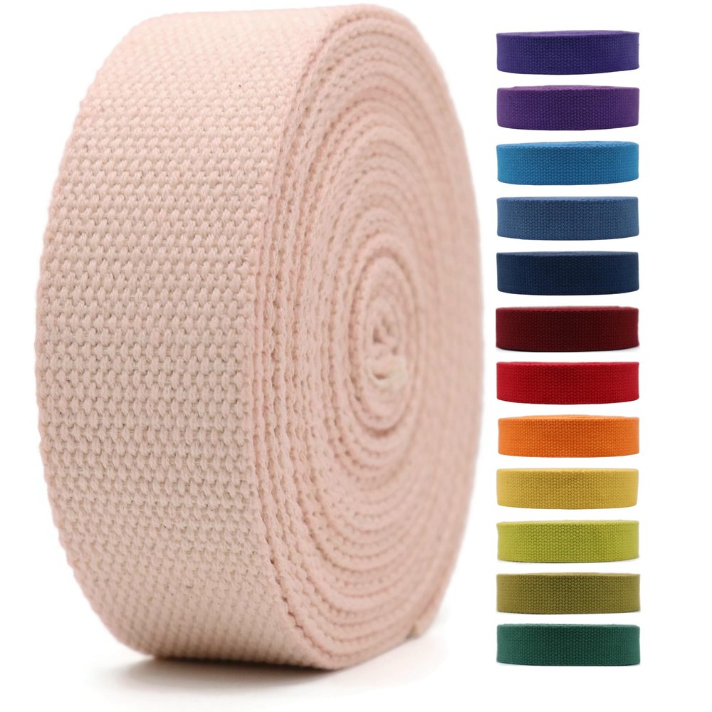 2" & 1.5'' & 1" Cotton Webbing - 5 Yards - 50+ Colors -%100 Natural Cotton - Turkish Woven - Heavy Duty 1 Inch 1.5 Inch 2 Inch Canvas Webbing for Sewing Straps Bag Climbing Indoors Craft DIY 11194