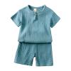 AMIMOJY Baby Boys Cotton Linen Outfit Summer Clothes Solid Color Set Button Down Tops Short Sleeve Shorts Toddler Kids 2Pcs, 6-7T view 1