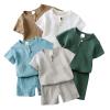 AMIMOJY Baby Boys Cotton Linen Outfit Summer Clothes Solid Color Set Button Down Tops Short Sleeve Shorts Toddler Kids 2Pcs, 6-7T view 4