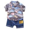 AMIMOJY Toddler Boys Summer Outfit Dino Prints T Shirt Short Sleeve Tops Solid Shorts Casual Baby Clothes Daily Suit 2Pcs, 12-18M, Grey-a view 1