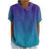 Cute Summer Tops for Women Short Sleeve Collared Shirt Color Block Graphic Tshirt Summer Blouses Linen Cotton view 1