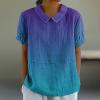 Cute Summer Tops for Women Short Sleeve Collared Shirt Color Block Graphic Tshirt Summer Blouses Linen Cotton view 2