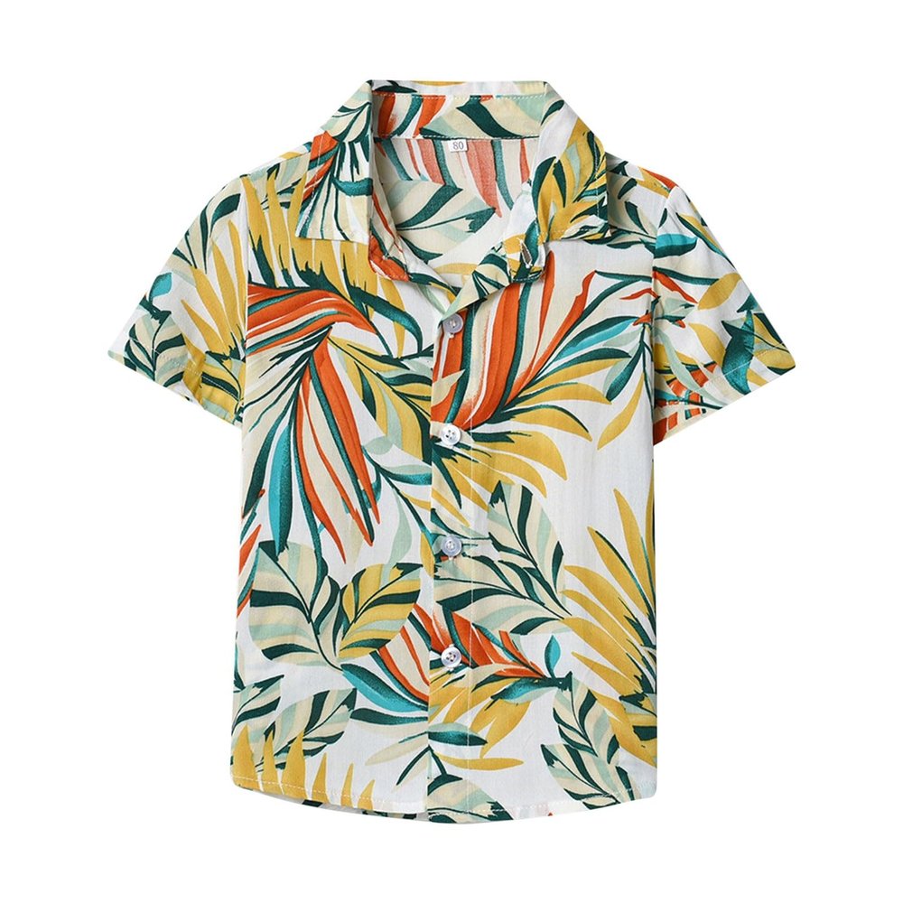 Boys' Button-Down Shirts, Kids Boys 3D Print Hawaii Shirt Tropical Button Down Dress Shirt for 1 to 8 (E-A, 3-6 Months)