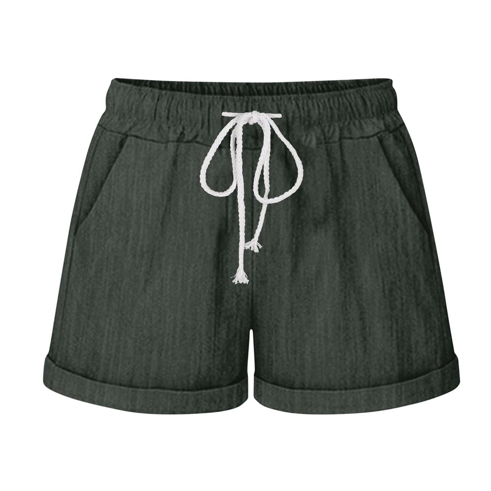 Plus Size Cotton Linen Shorts for Women Fashion Solid Sweat Shorts Drawstring Elastic Waist Lounge Shorts with Pocket