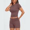 Ruziyoog Womens 2 Piece Lounge Sets Casual Summer Workout Short Matching Clothing Sets Going Out Two Piece Outfits Yoga Gym view 2
