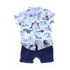 AMIMOJY Toddler Boys Summer Outfit Dino Prints T Shirt Short Sleeve Tops Solid Shorts Casual Baby Clothes Daily Suit 2Pcs, 3-4T, Blue-e view 1