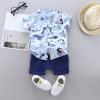 AMIMOJY Toddler Boys Summer Outfit Dino Prints T Shirt Short Sleeve Tops Solid Shorts Casual Baby Clothes Daily Suit 2Pcs, 3-4T, Blue-e view 3