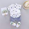 AMIMOJY Toddler Boys Summer Outfit Dino Prints T Shirt Short Sleeve Tops Solid Shorts Casual Baby Clothes Daily Suit 2Pcs, 12-18M, Blue-c view 2