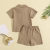 AMIMOJY Baby Boys Cotton Linen Outfit Summer Clothes Solid Color Set Button Down Tops Short Sleeve Shorts Toddler Kids 2Pcs, 4-5T view 2