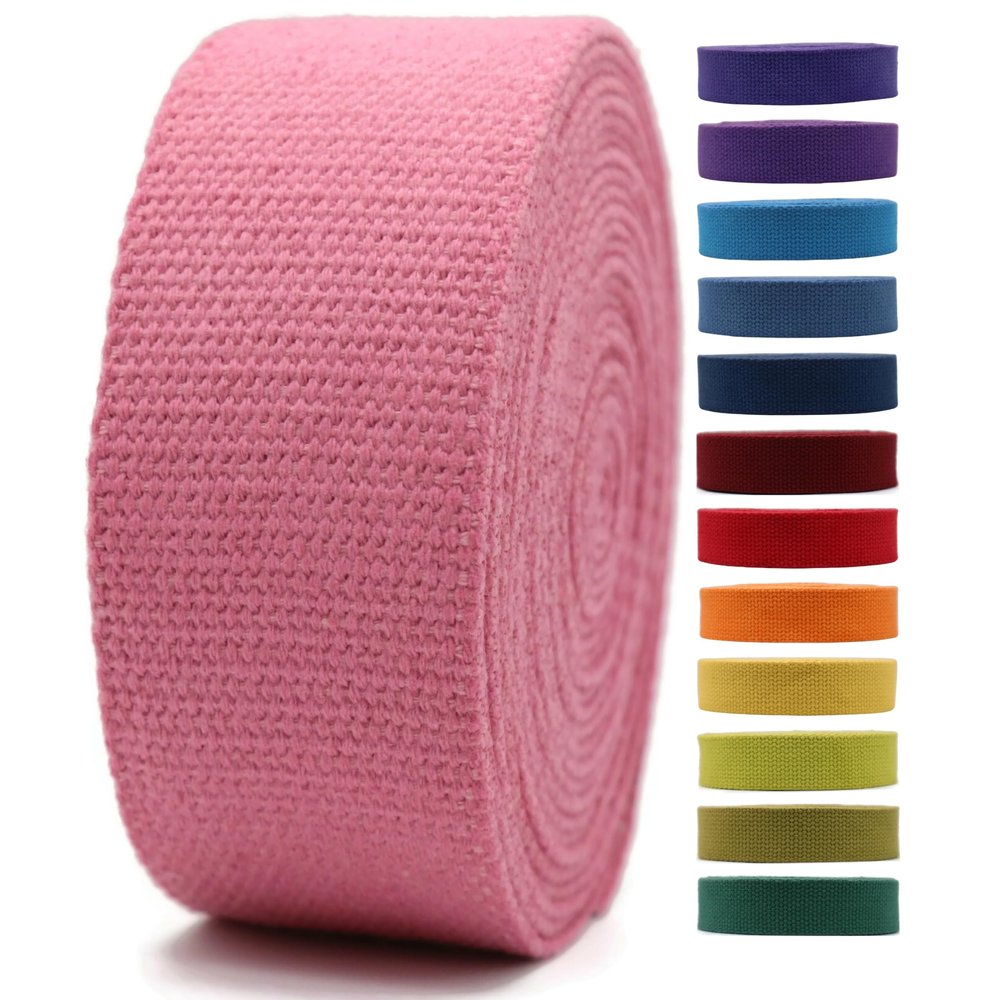 2" & 1.5'' & 1" Cotton Webbing - 5 Yards - 50+ Colors -%100 Natural Cotton - Turkish Woven - Heavy 1 Inch 1.5 Inch 2 Inch Rose Canvas Webbing for Sewing Straps Bag Climbing Indoors Craft DIY 11215