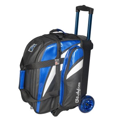 KR Strikeforce Cruiser Lux Double Bowling Ball Roller Bag with Upper Shoe Compartment and Side Accessory Pouch (Blue)