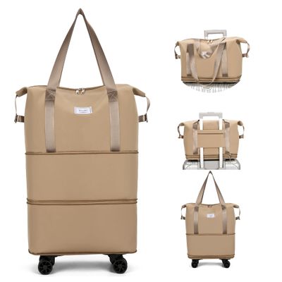 NiceUU Travel Rolling Duffel Bag with Removable Wheels,Expandable Foldable Carry-On Luggage for Trip or Hospitalization(khaki)
