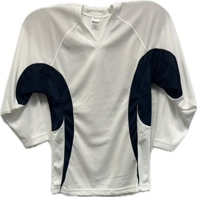 NineFit Basics Youth Intermediate Goalie Cut Hockey Practice Jersey Screen Print and Heat Press Friendly White/Navy
