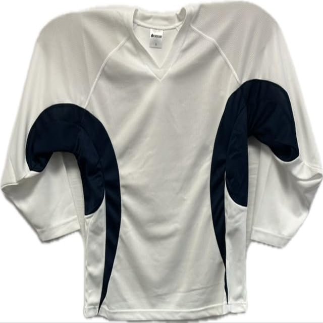 NineFit Basics Youth Intermediate Goalie Cut Hockey Practice Jersey Screen Print and Heat Press Friendly White/Navy