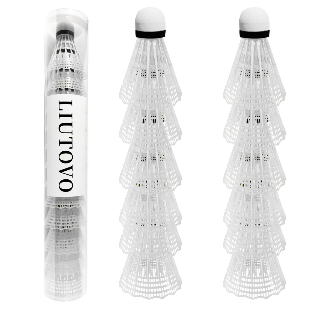 LIUTOVO 12 Pack Nylon Badminton Shuttlecocks Birdies Nylon Feather Shuttlecocks Badminton Birdies Great Stability Durability Indoor Outdoor Sports Hight Speed Training Badminton BallsWhite