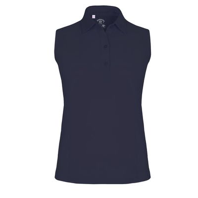 Monterey Club Women's Solid Tailored Collar Sleeveless Polo Shirt #2672 (Navy, Large)