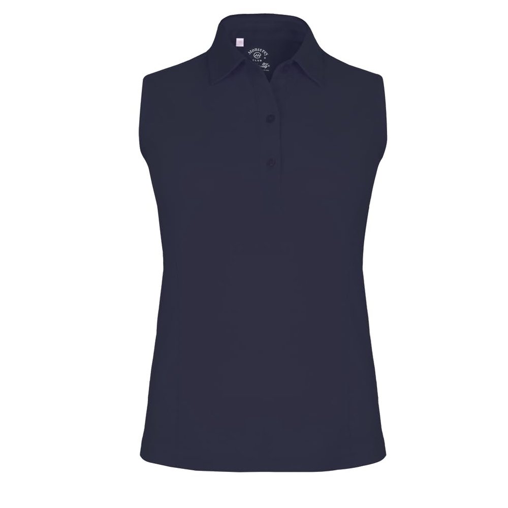 Monterey Club Women's Solid Tailored Collar Sleeveless Polo Shirt #2672 (Navy, Large)