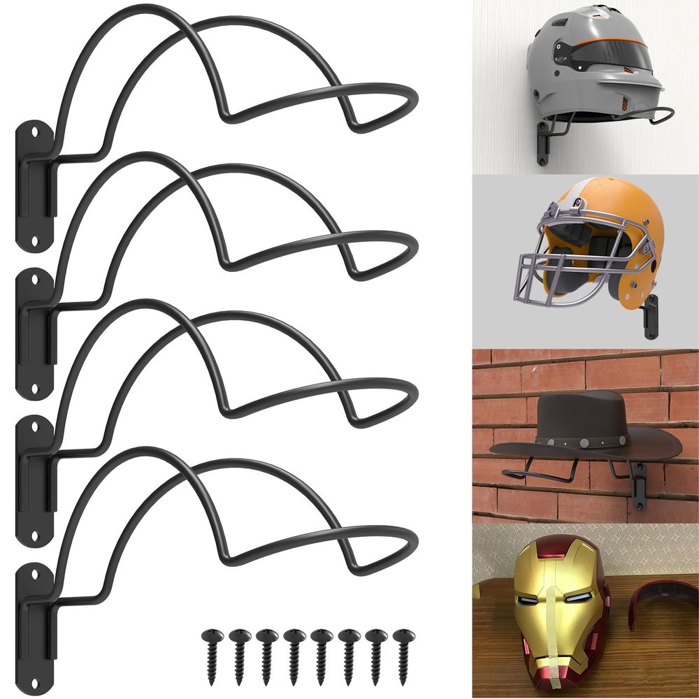 Yuleimy Helmet Wall Mount Display Rack, Hat Holder, 4 Pack