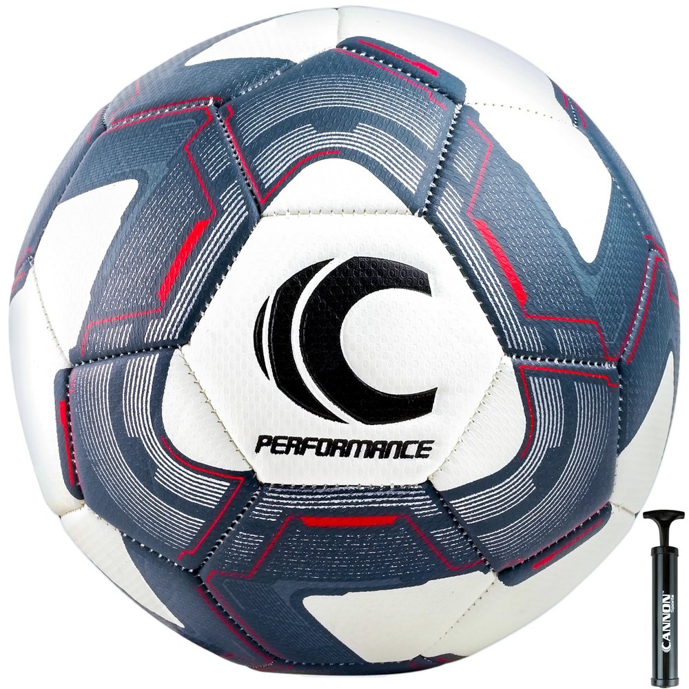 Cannon Sports Premium Official Size Soccer Ball - Textured PU and EVA Construction, Butyl Bladder - Designed for Top-Level Performance Size 5 Soccer Ball with Pump (White/Gray, 5)