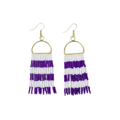 INK+ALLOY Game Day Earrings for Women, Beaded Fringe Earrings for Sports Fans, Handmade Jewelry for College Students, Alumni, Teachers, Team Gifts (Royal Purple & White)