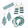 INK+ALLOY Game Day Earrings for Women, Beaded Fringe Earrings for Sports Fans, Handmade Jewelry for College Students, Alumni, Teachers, Team Gifts (Dark Green & White) view 3