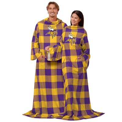 FOCO Minnesota Vikings NFL Buffalo Plaid Oversized Wearable Throw Blanket - 48" x 71"