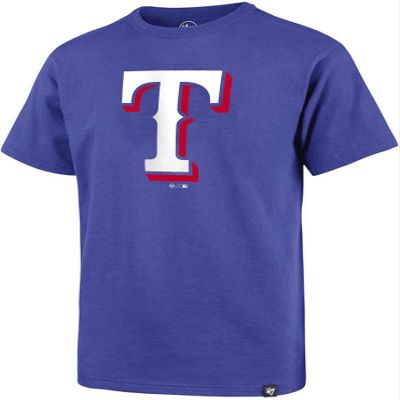 47 MLB Men's Imprint Match Team Color Primary Logo Word Mark T-Shirt (Texas Rangers Blue, Medium)