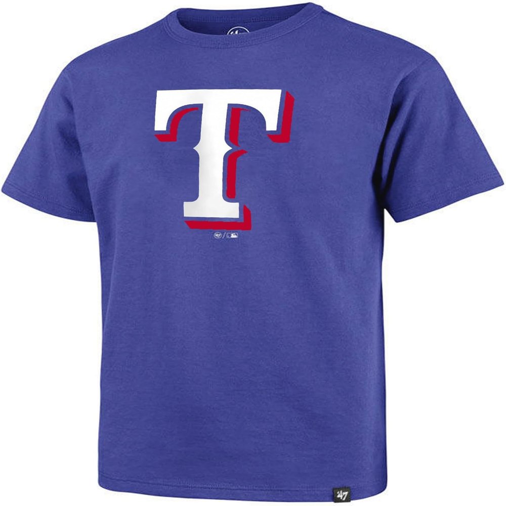 47 MLB Men's Imprint Match Team Color Primary Logo Word Mark T-Shirt (Texas Rangers Blue, Medium)