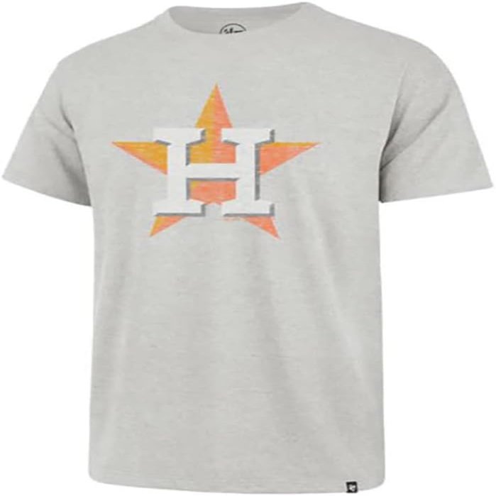 47 MLB Men's Gray Distressed Imprint Primary Logo Wordmark Short Sleeve Baseball T-Shirt - Houston Astros Gray Large