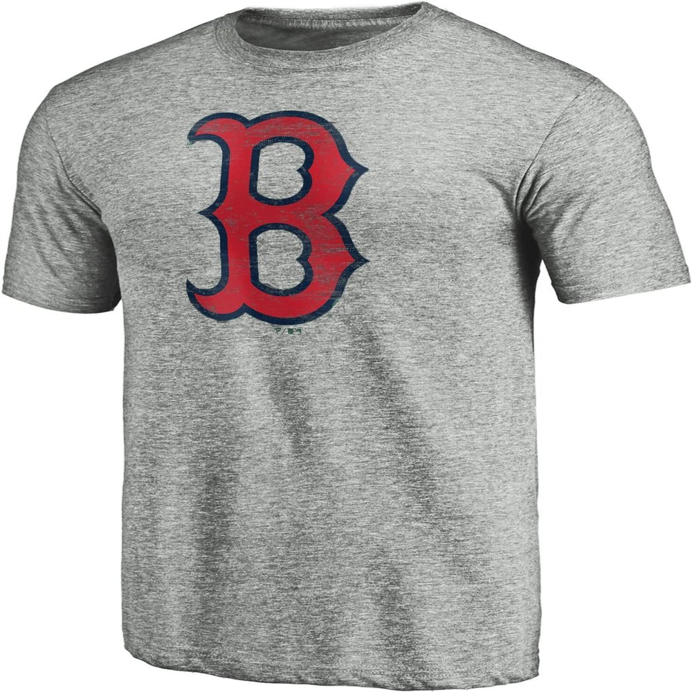 47 MLB Men's Gray Distressed Imprint Primary Logo Wordmark Short Sleeve Baseball T-Shirt - Boston Red Sox Gray Small