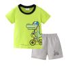 AMIMOJY Boys Summer Clothes Baby Cotton Outfit Set Dinosaur Cartoon Prints Shirt Short Sleeve Tops Casual Pants Child 2Pcs, 3-4T, B-green view 1