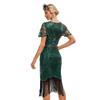 1920s Flapper Dress for Women Green Flapper Dresses 1920s Gatsby Dress Sequin Fringe Dress with Sleeves 20s Style Cocktail Dress Roaring 20s Dresses Dark Green XX-Large view 3