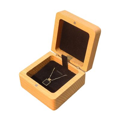Beech wood square necklace case holder box necklace gift box for her Small Pendant box jewelry gift boxes for necklaces Men Women necklaces gift box ,cajitas para joyeria(Black black Velvet lined)