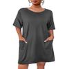 Ekouaer Sleep Shirts for Women Nightgown Short Sleeves T shirt Night Dress Round Neck Womans Nightgown with Pocket Grey L view 1