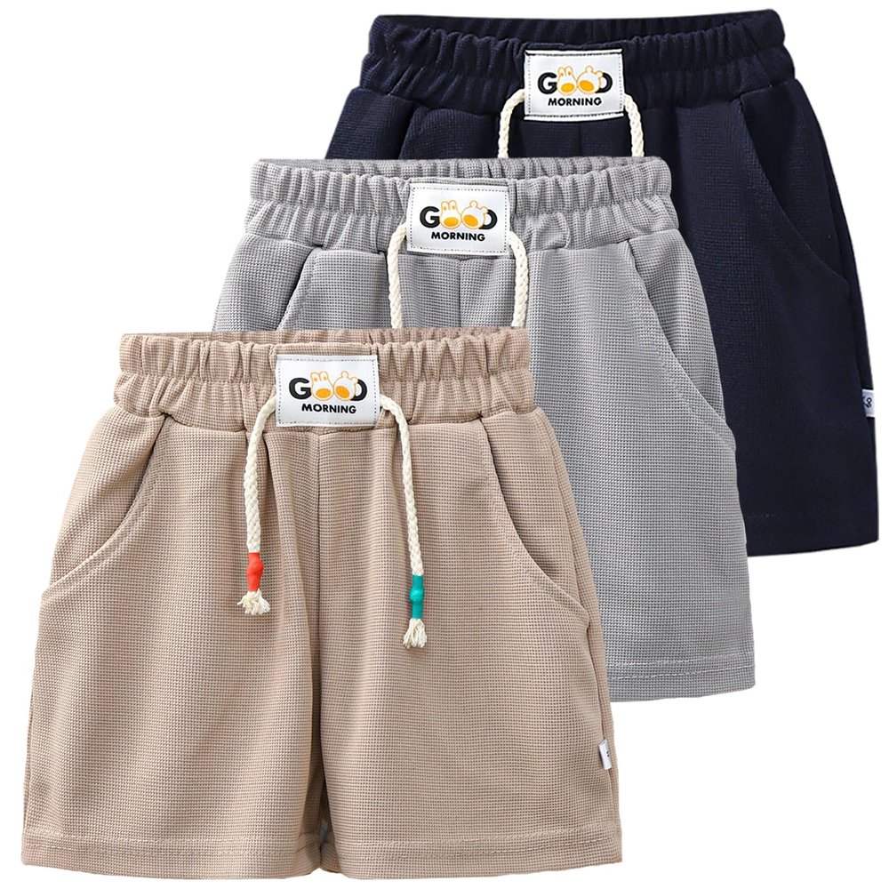 HSTiSan Boy's Shorts Athletic Running Lightweight Short Summer Kids Outdoor Sports 3 Pcs Navy Gray Khaki 3-4Years