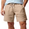 HOTake Men's Linen Shorts Casual Drawstring Elastic Waist Summer Beach Vacation Shorts Khaki L(36) view 2
