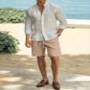HOTake Men's Linen Shorts Casual Drawstring Elastic Waist Summer Beach Vacation Shorts Khaki L(36) view 3