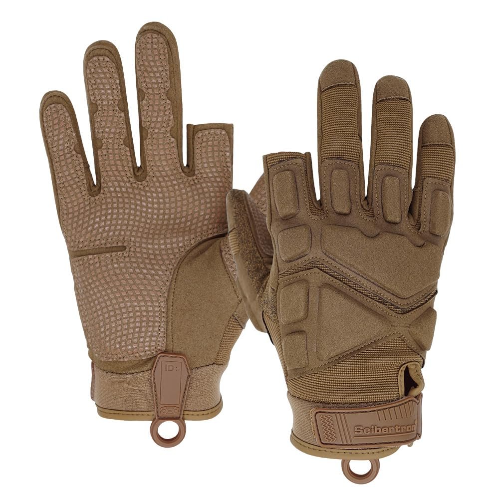 Seibertron S.O.L.A.G-HI 2.0 Half Index Finger Tactical Gloves - Tactical Sports Water Resistant Impact Gloves for Airsoft, Hunting, Hiking Coyote XL