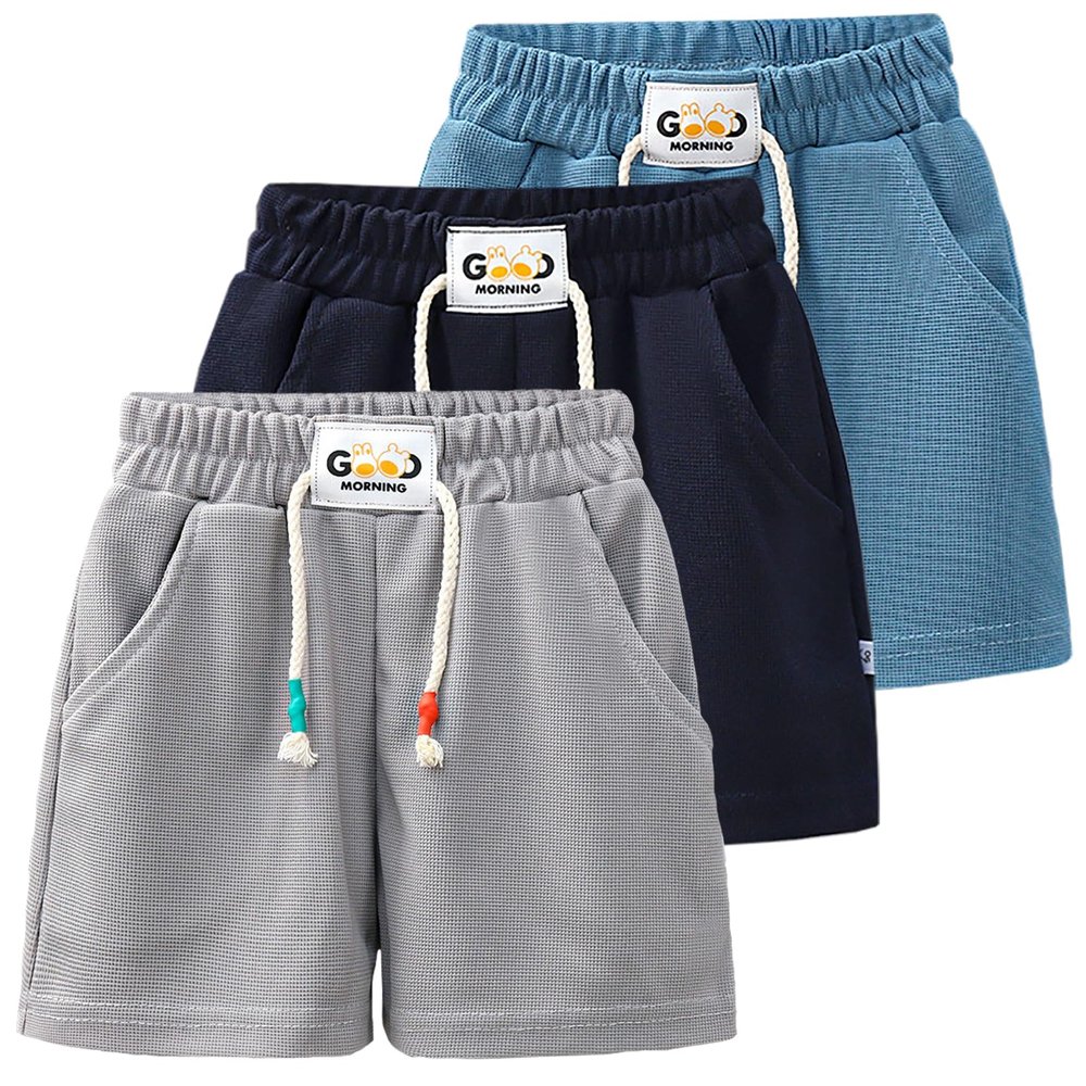 HSTiSan Boys' 3-Pack Shorts Sports Running Summer Short Set Lightweight Active Boy Gray Navy Blue 3-4Years