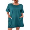 Ekouaer Sleep Shirts for Women Nightgown Short Sleeves T shirt Night Dress Round Neck Womans Nightgown with Pocket Blue Green M view 1