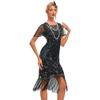 1920s Flapper Dress for Women Black Flapper Dresses 1920s Gatsby Sequin Fringe Dresses Roaring 20s Cocktail Party Vintage Sequin Flapper Dress Black + Silver X-Large view 2