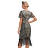 20s Flapper Dresses for Women Gold Sequin Flapper Dresses 1920s Gatsby Dress 1920s Fringe Flapper Dress with Sleeves Roaring 20s Dresses Gold + Black Medium view 2