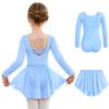 Arshiner Girls Ballet Leotards with Chiffon Dance Skirt Long Sleeve Crisscross Back Toddler Dance Outfit Combo view 1