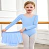 Arshiner Girls Ballet Leotards with Chiffon Dance Skirt Long Sleeve Crisscross Back Toddler Dance Outfit Combo view 3