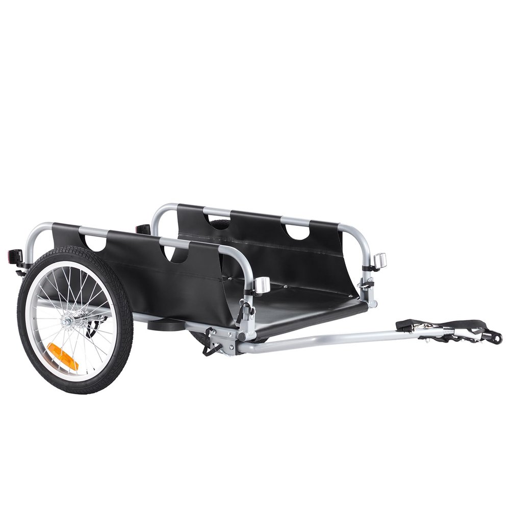 VEVOR Bike Cargo Trailer, 100 lbs Load Capacity, Heavy-Duty Bicycle Wagon Cart, Foldable Compact Storage & Quick Release with Universal Hitch, 16" Wheels, Safe Reflectors, Fits 22"-28" Bike Wheels