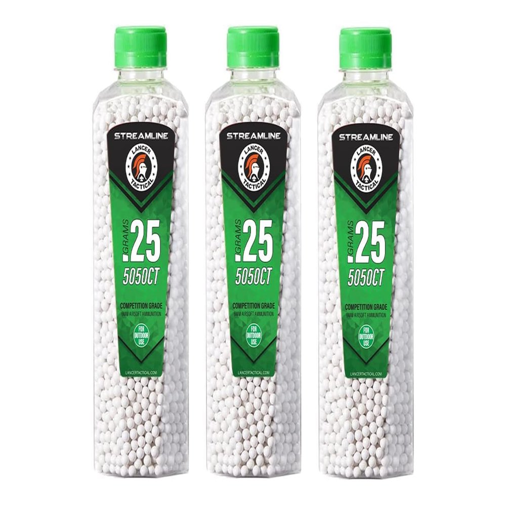 Lancer Tactical 0.25g/0.28g/Polished Airsoft BBS for Outdoor Field-Competition Grade, Made in Taiwan, 5050 Count Each, (Bottle X3) (0.25g)