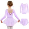 Arshiner Girls Ballet Leotards with Chiffon Dance Skirt Long Sleeve Crisscross Back Toddler Dance Outfit Combo view 1