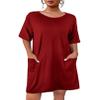 Ekouaer Sleep Shirts for Women Nightgown Short Sleeves T shirt Night Dress Round Neck Womans Nightgown with Pocket Wine Red S view 1