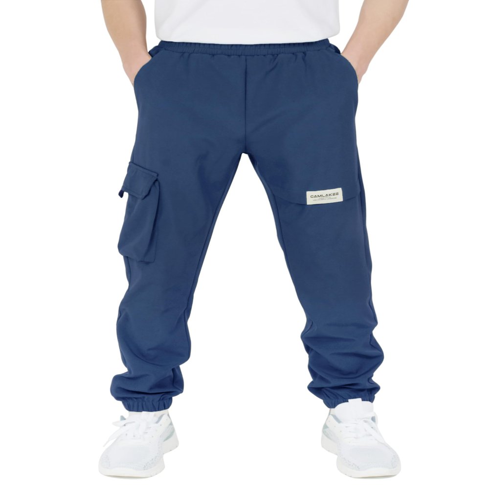 CAMLAKEE Boys' Cargo Joggers Pants Kids Elastic Waist Water Resistant Youth Outdoor Hiking Pants Navy 13-14 Years Size 170