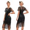 1920 Style Dresses for Women Black Flapper Dresses 1920s Gatsby Dress Sequin Fringe Flapper Dress with Sleeves 20s Style Cocktail Dress Roaring 20s Dresses Black 3X-Large view 1